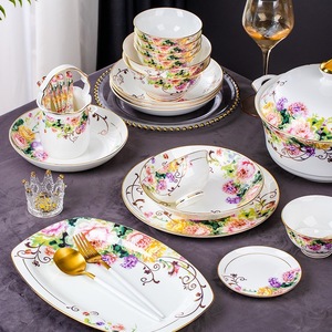 Modern Luxury Ceramic Dinner Plate Sets Creative Gold Inlaid Set Bone China Cutlery Luxury <b>Dinnerware</b> - Product Image 5