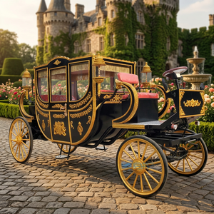 Chariot de Cendrillon romantique noir et or, chariot de luxe de style victorien pour mariage, transport spécial - Product Image 1