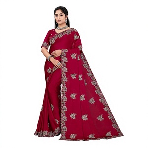Sari de Satén y Chifón para Mujer, Diseño Indio Vexotrend, Bordado con Cristales Swarovski, Diseño Patola, Estilo Tradicional para Bodas, Fiestas y Diwali - Product Image 1