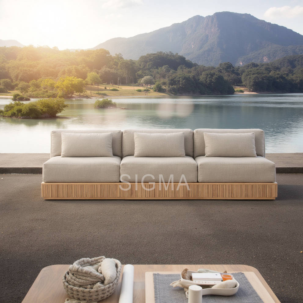 Modern Luxury Teak Solid Outdoor Dining Furniture Weather-Resistant Wooden Sofa Set New Design for Villas Hotels Parks