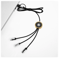 Kabel Data Pengisian Cepat 3-in-1 Berkualitas Tinggi, Berbahan Nilon Kepang, Pengisi Daya Ponsel Aluminium Micro USB Type C dengan Logo LED