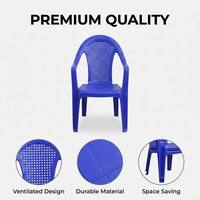 Juego de Comedor de Plástico para Patio, 1 Mesa y 4 Sillas, Sillas con Reposabrazos de Malla Transpirable Azul Brillante, Mesa Redonda, para Restaurante al Aire Libre