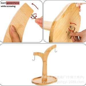Solid Wood Banana Rack Round Desktop Fruit Storage Hook Wooden Hanging Rack For <b>Kitchen</b> Countertop - Product Image 4