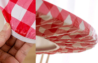 Couverture de Table en vinyle à carreaux rouge et blanc, meubles ronds, avec support en flanelle, élastique, imperméable et amovible, pour intérieur et extérieur