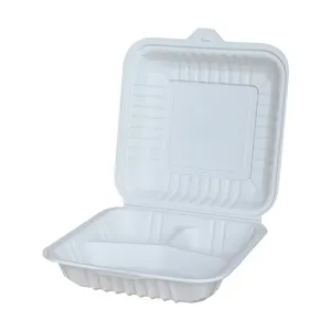 Recipientes alimentares quentes biodegradáveis descartáveis, 8 polegadas, 3 compartimentos, para takeaway