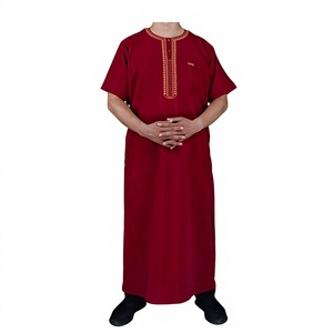 Túnica Tradicional Islámica para Hombre, Color Granate, Manga Larga, Túnica Árabe Musulmana para Oración, Cuello Alto, Cómoda - Product Image 6