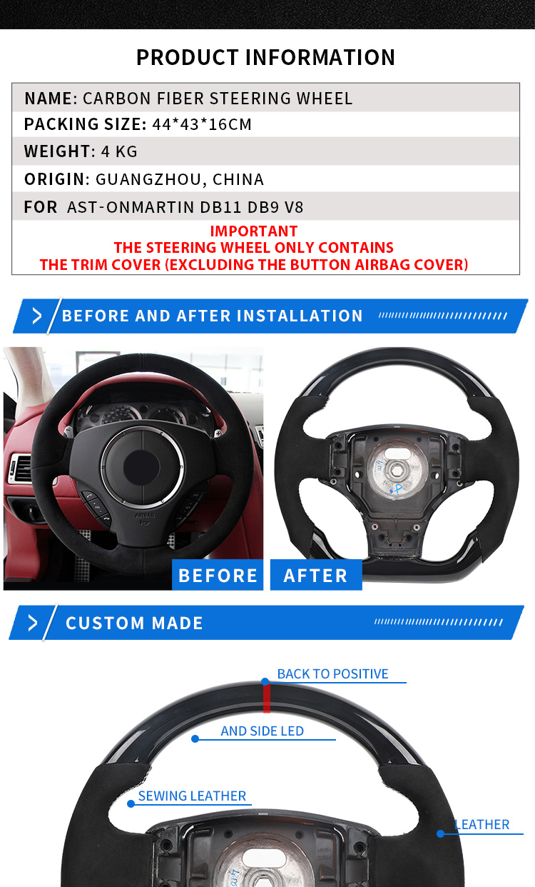 For Aston Martin DBX DB5 DB6 DB7 DB11 DB9 V8 Custom Al-cantar carbon fiber steering wheel Vantag-e racing wheel convertible