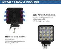 Luz de Trabajo LED Cuadrada de 4 Pulgadas y 48W, IP68 Impermeable, 12-24V, Lámpara de Conducción Todoterreno para Camioneta, Jeep, 4x4, SUV, ATV, Auto, con Certificación CE
