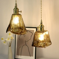 Lámpara Colgante Japonesa Vintage con Pantalla de Vidrio Ámbar para Sala de Estar, Comedor, Dormitorio, Balcón, Decoración