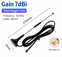 Antenne fouet 433 MHz à base magnétique puissante 3-12 dBi avec bobine de charge et câble RG174 pour connecteur mâle IP67 RHCP, pour véhicule, radio amateur et module LoRa