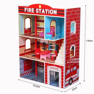 2021 nova chegada fingir jogar quartel de bombeiros casa boneca com escada figuras de brinquedo e móveis em miniatura da china brinquedos fabricante