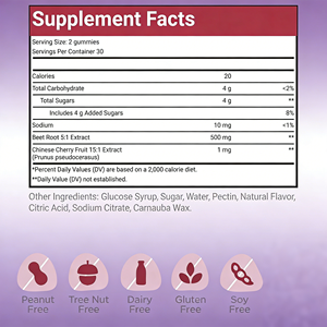 Gomitas de Vinagre de Sidra de Manzana con Raíz de Remolacha OEM, 500 mg de Extracto de Cereza para la Circulación, Energía, Soporte Antioxidante, Sin Alérgenos, 60 Unidades para Adultos - Product Image 3