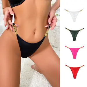 FF2015 Women's Sexy Underwear Rhinestone Low Rise Briefs Bikini Glitter T-Back Seamless Panties Women Chain G-String Thong