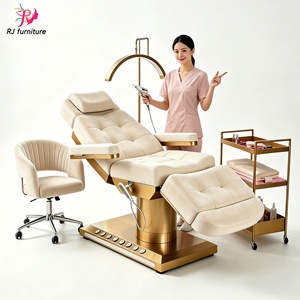 Table de massage électrique de luxe avec base dorée en acier inoxydable pour spa, salon de beauté et soins du visage - Product Image 1