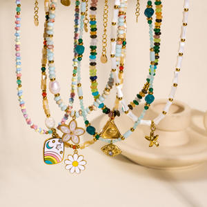 Fashion Rainbow Natural Stone Bead <b>Necklace</b> <b>Amethyst</b> <b>Necklace</b> Natural Stone With Gold Plated Stainless Steel <b>Necklace</b> - Product Image 2