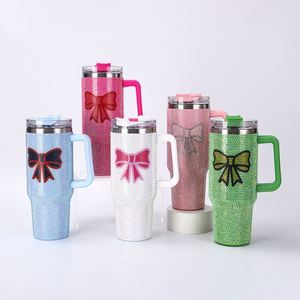Stock Pearl Diamond 40Oz Butterfly Diamond-Inlaid Ice Bucket Travel Car Vacuum <b>Thermos</b> Tumbler Cup Mug With Handle Straw - Product Image 3