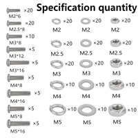 Kit d'assortiment de vis à tête ronde métriques nickelées, 320 pièces, M2/M2.5/M3/M4/M5, ensemble de fixation combiné, boîte de rangement