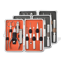 Ensemble de 10 pièces de luxe en acier inoxydable pour manucure et pédicure, kit de toilettage personnel, outils de manucure portables de voyage avec sac en cuir