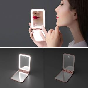 Portable Plastic Compact Rechargeable <b>Foldable</b> Touch Screen LED Light 1X/2X Magnification Dual Sided Personalized <b>Mirror</b> - Product Image 4