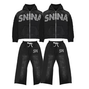 Ensemble de survêtement en polaire <span class=keywords><strong>Tech</strong></span> Slim Fit pour homme Design Streetwear vintage avec logo personnalisé Sweat à capuche et pantalon de survêtement pour l'hiver - Product Image 4