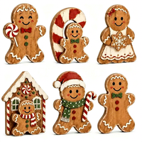 Décorations de Noël en bois de style ferme vintage pour table, figurines de bonhomme en pain d'épices et maison, pour plateau à étages, idéales pour les cadeaux de fêtes