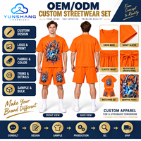 Ensemble streetwear deux pièces unisexe personnalisé en mélange de coton respirant avec t-shirt graphique imprimé cadenas explosif et short à cordon de serrage 220g