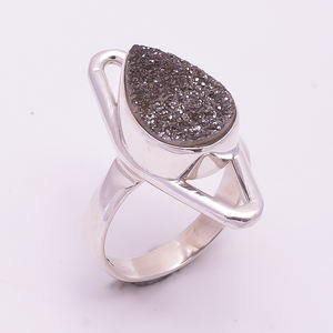 Bague en argent sterling 925 faite à la main pour femmes Unique naturel Druzy Gemstone Design de mode classique pour les mariages bijoux personnalisés - Product Image 6