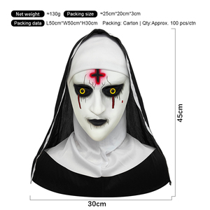 Masque intégral en latex de nonne effrayante pour adulte, costume de fête d'Halloween, masque d'horreur pour maison hantée - Product Image 3