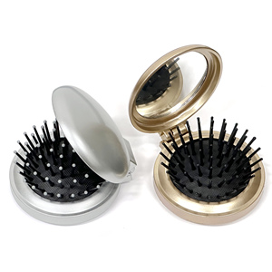 Op Maat Gemaakte Opvouwbare <span class=keywords><strong>Pop</strong></span>-Up Haarborstel Met Spiegel Matte Gouden En Zilveren Zakmassageborstel - Product Image 1