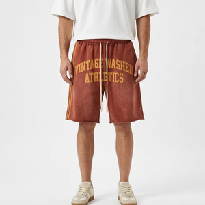 Custom Heavyweight Vintage Wash Distressed Shorts Men Custom Logo Streetwear Side Stripe Ripped Sweat Shorts Oversized Gym Short - Product Image 1