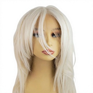Peluca Lacia Rubia Platino de Precio de Fábrica, Corte Desgastado en Capas, Pelucas Sintéticas con Encaje Frontal, Línea de Cabello Natural, Alta Densidad - Product Image 1