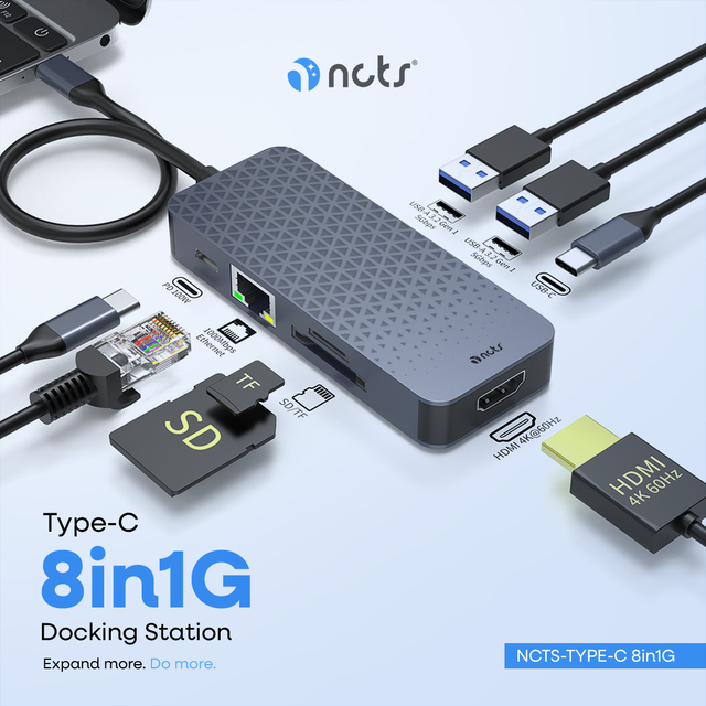 USB-C 8-in-1 Docking Station Gigabit Ethernet LAN RJ45 4K for 2.1 USB 3.0 PD Charging SD/TF Card Reader Hub in Stock for Laptop