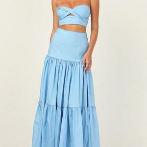 ชุดเสื้อผ้าผู้หญิงขายดีประจำปี 2025 สำหรับฤดูร้อน เสื้อคอปกแบบไม่สมมาตร กระโปรงยาวทรงระบาย ลายเรียบ ชุดเซ็ตแบบชิ้นเดียวความยาวสั้น - Product Image 3