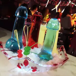 Klub malam Bar anggur seksi Mojito kaca Cocktail minum kontol Penis bentuk pesta cangkir botol air untuk pesta dengan sedotan