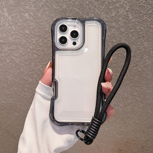 Combo Transparent 3 in 1 Case for iPhone 17 16 15 Pro Max 4 Corners Air Bag PC TPU Bumper Wrist Strap Heavy Duty Defender Cover
