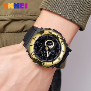 Skmei Digital Watch Men Dual Movement Gold Black Silicone Strap 50M Waterproof Electronic Watch With Luminous Alarm - Product Image 4