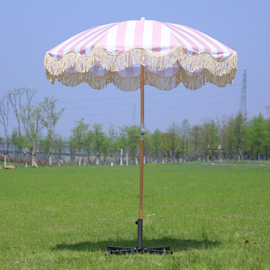 Parasol en bois à franges pour extérieur, protection solaire, plage, bord de mer, piscine, cour, camping - Product Image 2