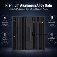 Portail extérieur intelligent DMJ-MZ008 moderne en alliage d'aluminium noir à double battant avec panneau supérieur à lattes verticales et serrure intelligente