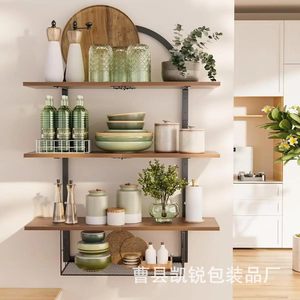 Arched Wrought Iron Four Tier Wall Mounted <b>Shelf</b> Wooden Retro Storage <b>Rack</b> With Mesh Basket Multipurpose Durable - Product Image 2