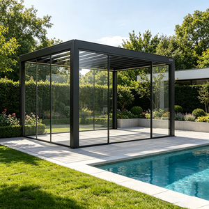 Pérgola de Aluminio Retráctil Motorizada con Cerramiento de Vidrio Deslizante, Sistema Inteligente Impermeable, Gazebo para Patio Exterior y <span class=keywords><strong>Piscina</strong></span> - Product Image 1