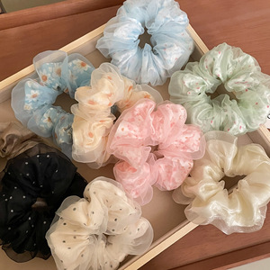 Coleteros de malla floral de alta elasticidad, bandas para el cabello de primavera y verano, dulces y lindos accesorios para el cabello con plantas y flores para mujeres y niñas - Product Image 1