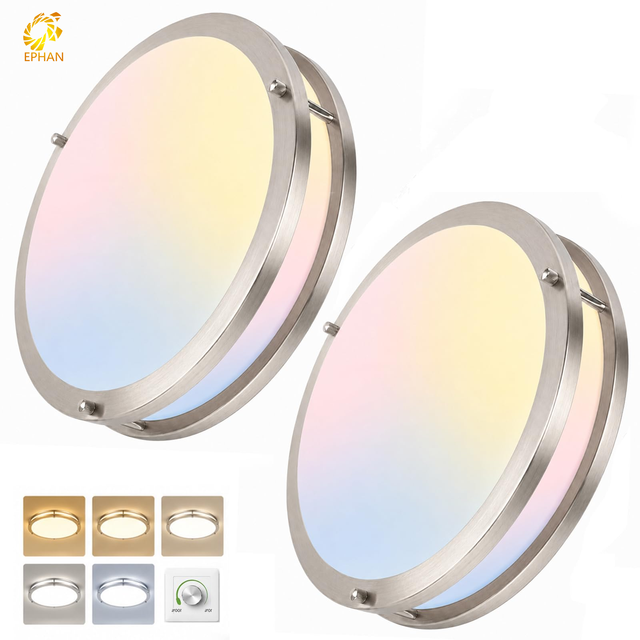 ETL 5CCT LED Flush Mount Ceiling Light Double Ring Flush Mount Adjustable Brushed Nickle Ceiling Lamps for Living Room Kitchen