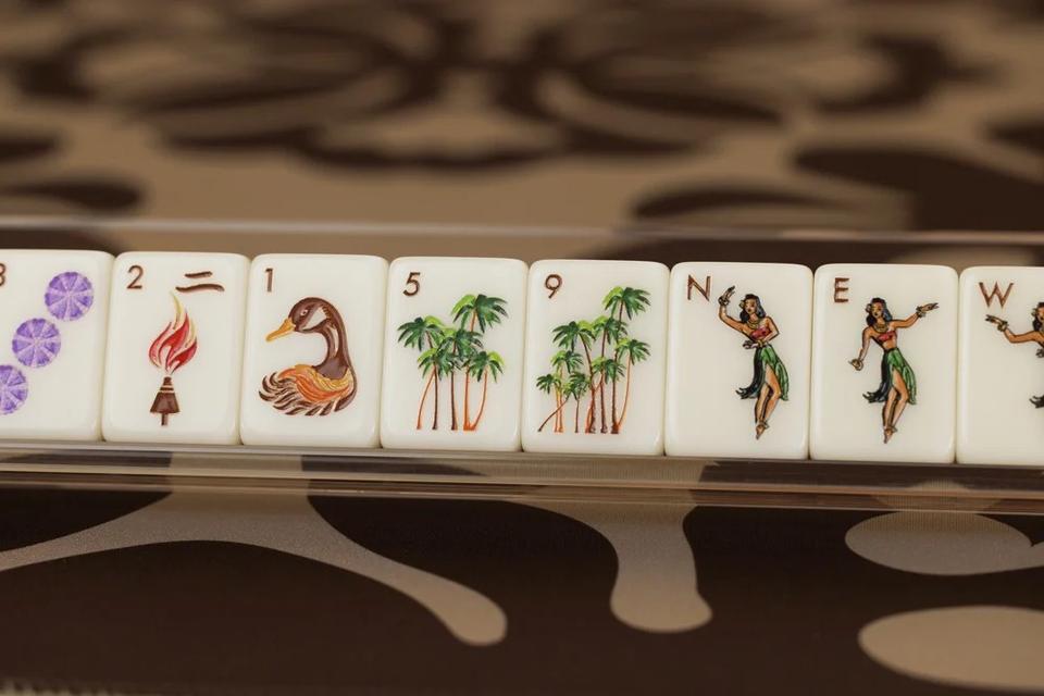 Tile Brown Lexury Pattern Tropical Hawaiian Acrylic Mahjong Tiles Palm Hibiscus Hula Shell ...
