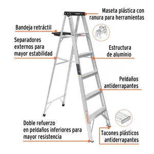 Escalera de 5 peldaños tipo III con bandeja, TRUPER, Caja 1 - Product Image 2