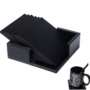 Look chic Logo personnalisé tapis de tasse à café sous-verre en cuir blanc pour boissons décoration de Table et accessoires tapis et coussinets - Product Image 1