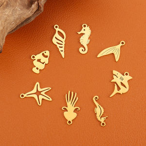 Olivia - Dije de Acero Inoxidable con Baño de Oro de 18k, Diseño de Pez, Caballito de Mar, Tiburón, Estrella de Mar y Concha, para Hombre y Mujer, para la Creación de Joyas - Product Image 3
