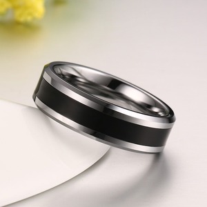 Anneaux en tungstène à rainure <span class=keywords><strong>unique</strong></span>, finition noire, populaire en Europe et en Amérique, 6 mm, bord biseauté, pour hommes et garçons - Product Image 3