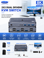 Commutateur KVM Hardrock 8K DP 2x2 double moniteur USB 3.0 Transmission vidéo Plug-and-Play Partage PC Gaming Bureau à domicile FCC CE