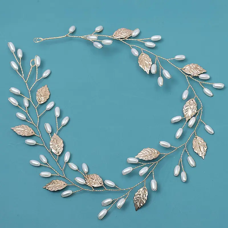 Alloy Leaf Pearls Headband Crown Wedding Hair Vine Jewelry Accessories Headpieces Tiaras for Women