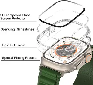 Verpackung Luxus bling Strass harten PC-Rahmen 9H gehärteten Glas Schmuck Diamant Uhrengehäuse für Apple Watch Ultra 49mm
